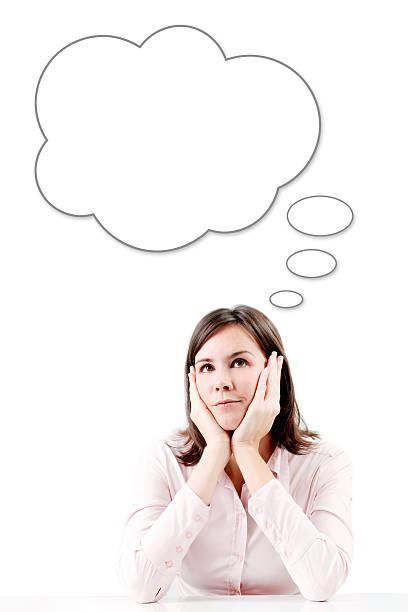 istock Young beautiful business woman thinking with bubble 479228023