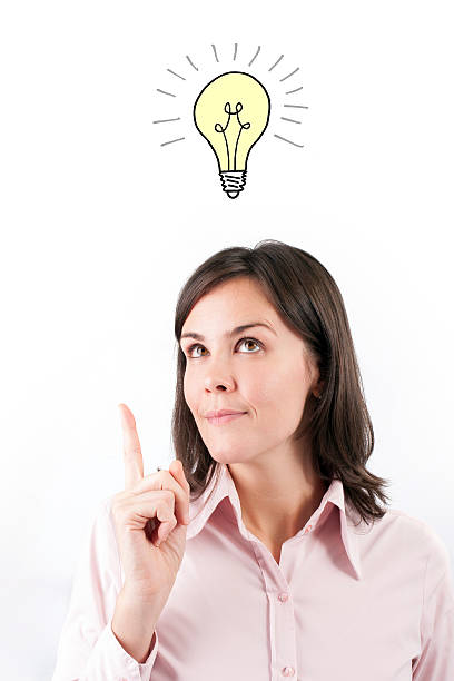 istock Thinking young woman with idea bulb. 479228037