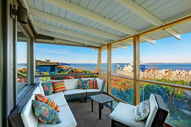istock Perfect Tacoma waterfront house exterior with winter decor. Open 479231110