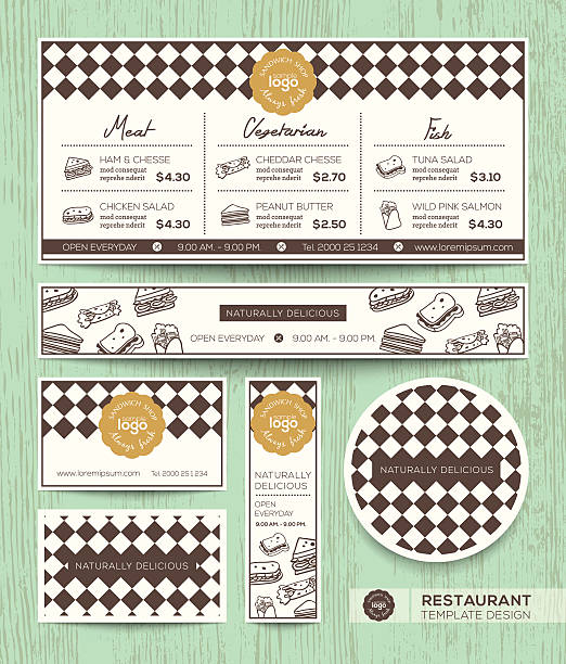 레스토랑 카페 샌드위치 메뉴판 디자인 템플릿 - greasy spoon stock illustrations