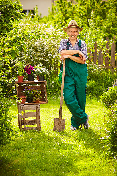 istock Garden gardener spade straw hat fence 479232646