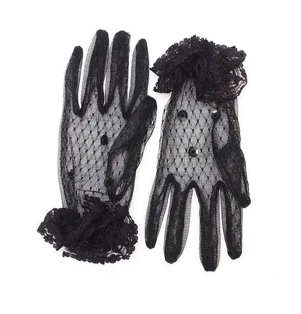 black gloves with lace on white background