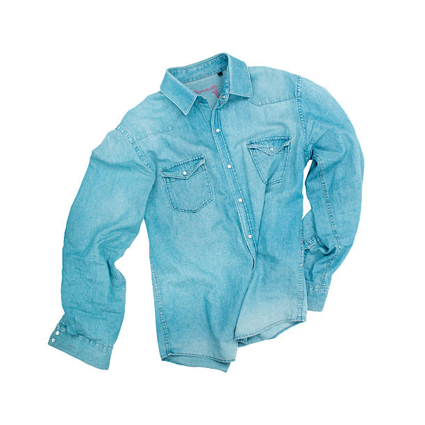 istock blue denim shirt with a white background 479235630