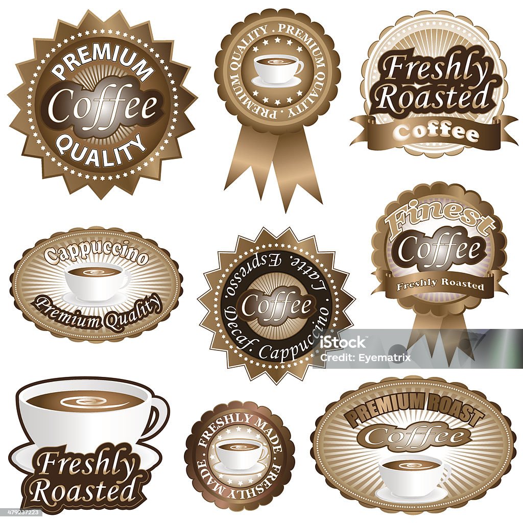 Coffee Labels Freshly roasted coffee labels and badges vector Advertisement stock vector