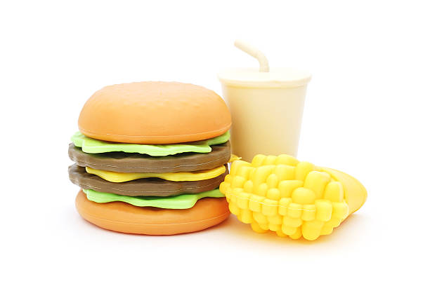plastic toy hamburger with cool drink  and french fried