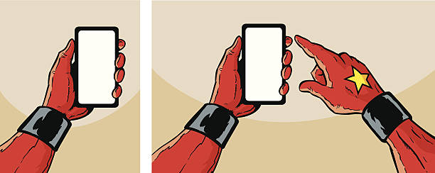 Super Hero with smartphone vector art illustration