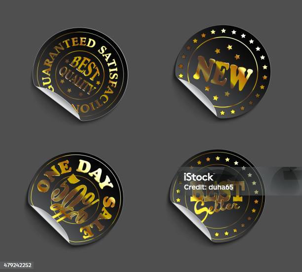 Set Of Labels08black Gold Stock Illustration - Download Image Now - 2015, Banner - Sign, Black Color