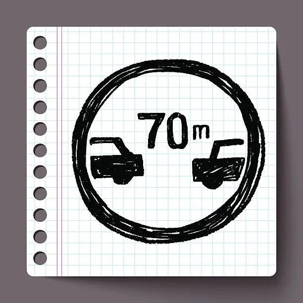 Vector illustration of Minimum safe following distance  doodle