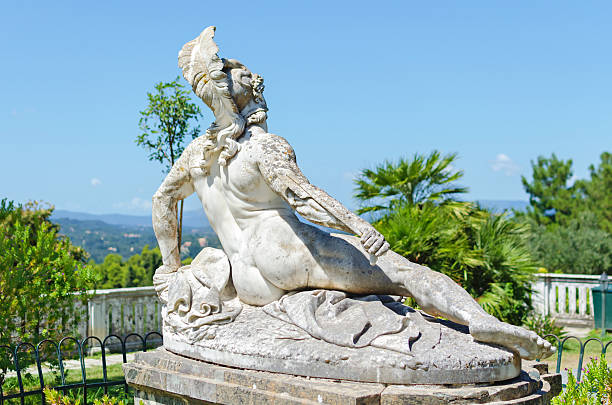 dying achilles in achilleion corfu back sculpture of the dying achilles in achilleion corfu corfu holiday palace stock pictures, royalty-free photos & images