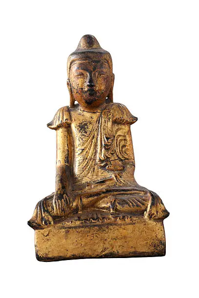 Public wooden buddha  with goldleaf isolated on white background