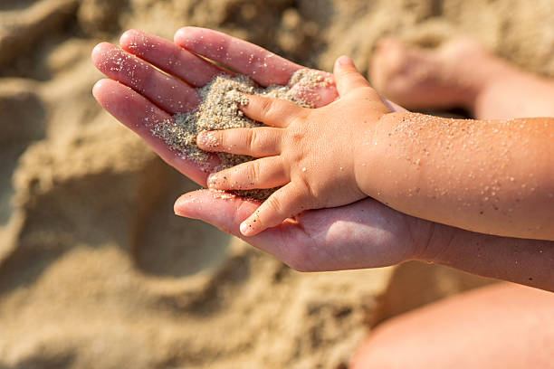 istock Mother and child's hands on the beach 479244374