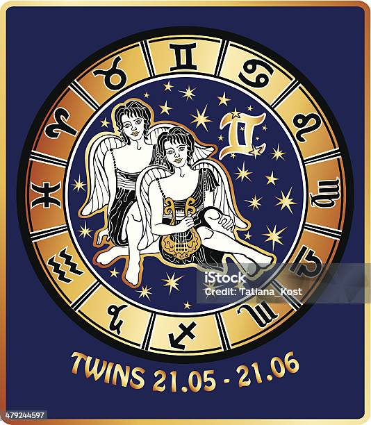 Twins Boys Zodiac Signhoroscope Circleretro Illustration Stock Illustration - Download Image Now