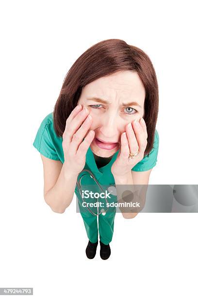 Sad Fisheye Nurse Stock Photo - Download Image Now - 40-44 Years, Adult, Adults Only