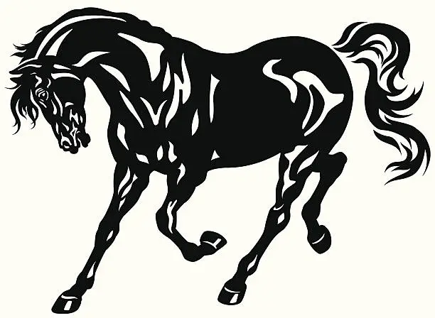 Vector illustration of running black horse