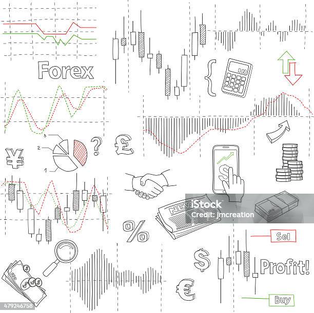 Forex Market Hand Drawn Vector Background With Business Financial Data Stock Illustration - Download Image Now