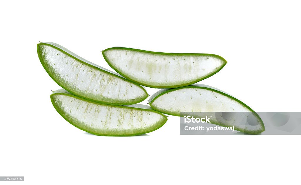 portion cut fresh aloe vera leaf on white background 2015 Stock Photo