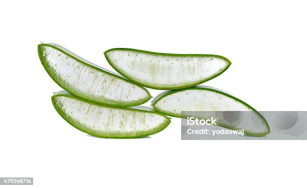 Portion Cut Fresh Aloe Vera Leaf On White Background Stock Photo - Download Image Now