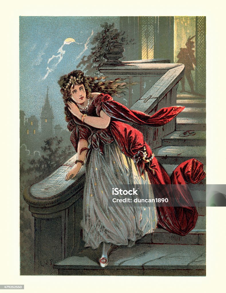 Cinderella or The Little Glass Slipper Vintage colour engraving of Cinderella or The Little Glass Slipper an Italian folk tale embodying a myth-element of unjust oppression. Cinderella stock illustration