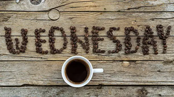 Photo of Cup of coffee on wooden background