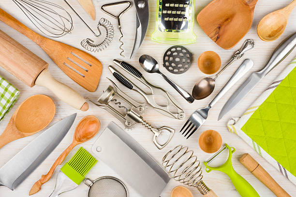 istock Background of kitchen utensils on wooden kitchen table 479271846