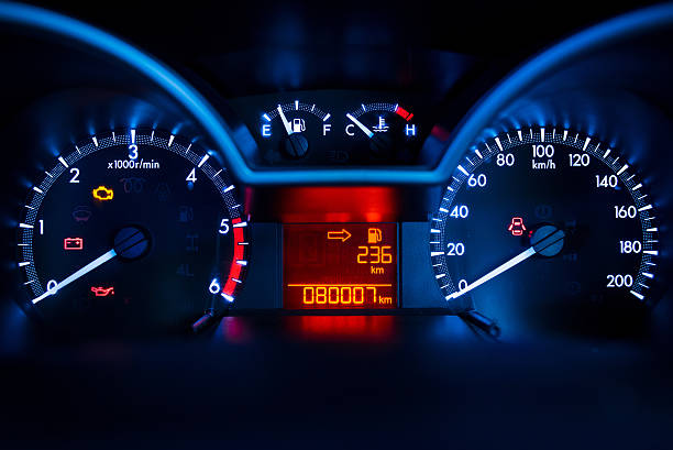 dashboard Modern car illuminated dashboard closeup speedometer photos stock pictures, royalty-free photos & images