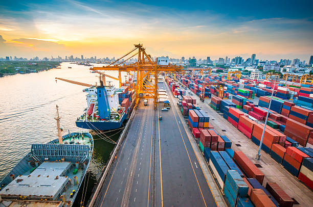 istock Cargo ship in the harbor at sunset. 479272988
