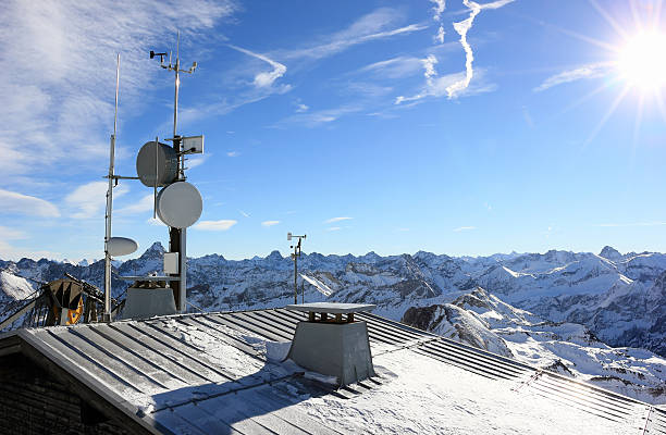 la nebelhorn montagna in inverno. alpi, germania. - ski lift overhead cable car gondola mountain foto e immagini stock