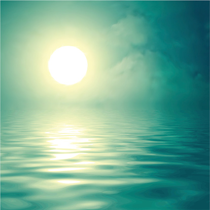 Vector illustration of the sun over the water.