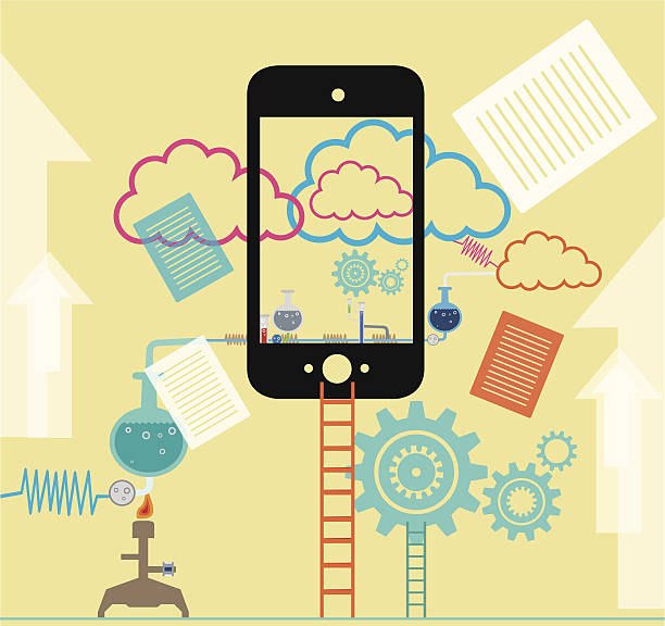 облако вычислений с mobil телефон - cloudscape computer business mobile phone stock illustrations