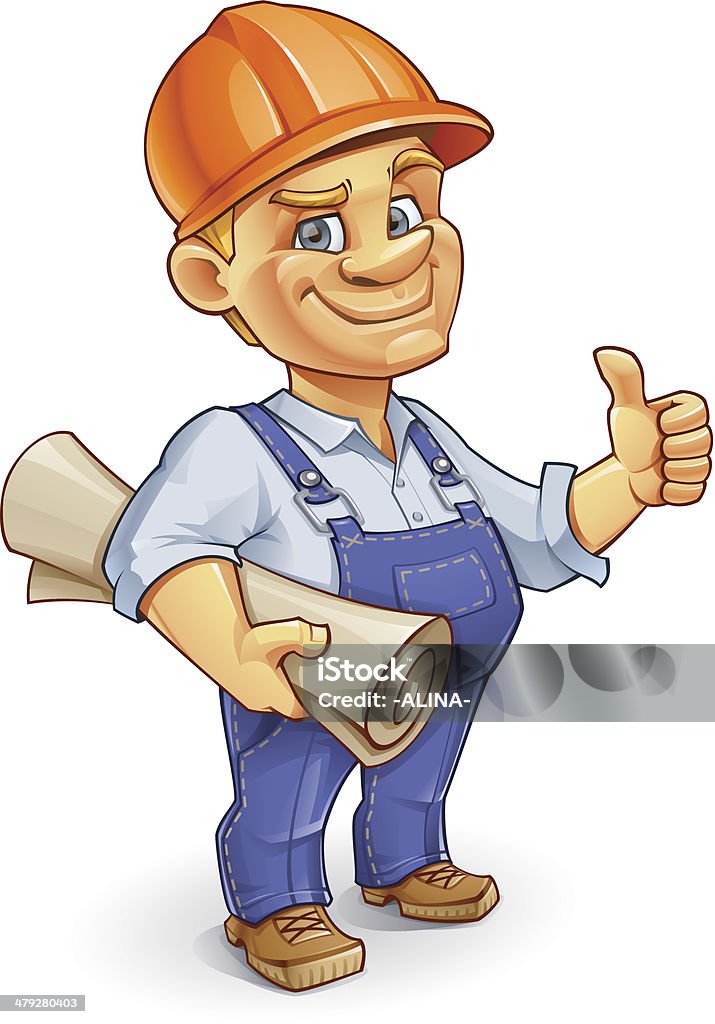 Construction Worker Construction Worker Holding a Blueprint - Vector Illustration Characters stock vector