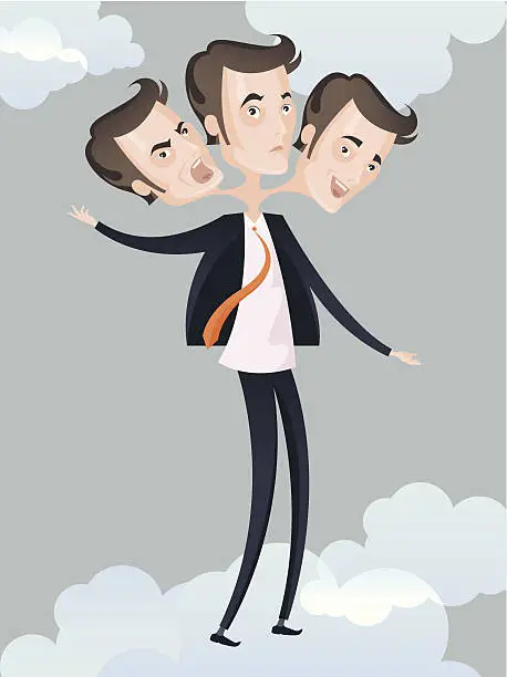 Vector illustration of Man with three faces.
