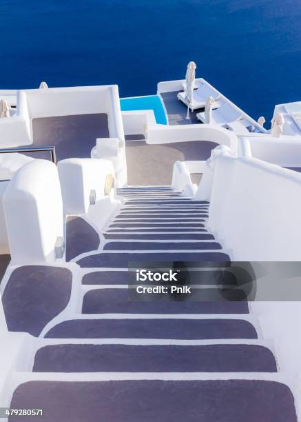 Steps Leading To Hotel In Santorini Stock Photo - Download Image Now - Aegean Sea, Architecture, Blue