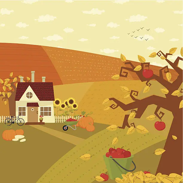 Vector illustration of Autumn at farm