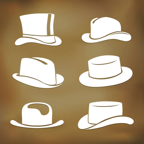 ilustraciones, imágenes clip art, dibujos animados e iconos de stock de clásico siluetas de hombres perfil en'u" - sombrero homburg