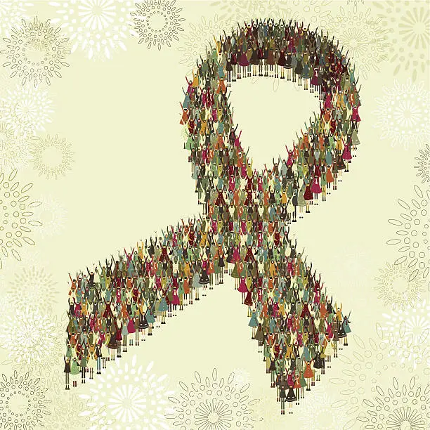 Vector illustration of Awareness ribbon compounded by children