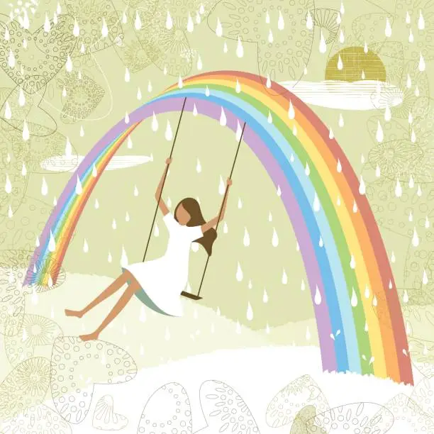 Vector illustration of Rainbow swing girl