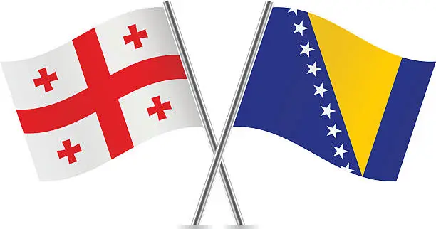 Vector illustration of Georgia and Bosnia and Herzegovina flags. Vector.