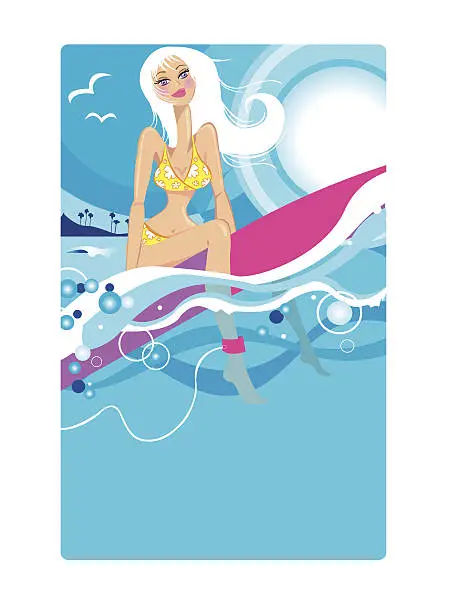 Vector illustration of Bikini Girl on Surfboard