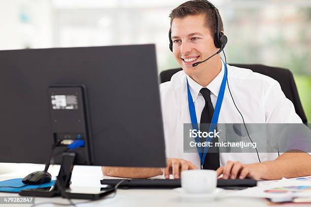 Technical Support Operator Working On Computer Stock Photo - Download Image Now - Call Center, Customer Service Representative, Switchboard Operator