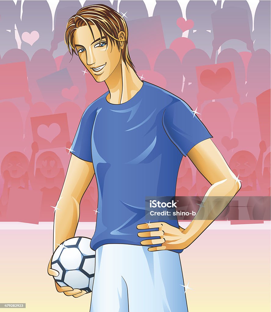 Jogador de futebol bonito com um monte de menina fãs - Vetor de Bonito - pessoa royalty-free