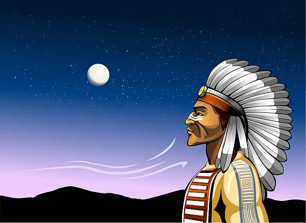 Vector illustration of indian chief and the wind of change
