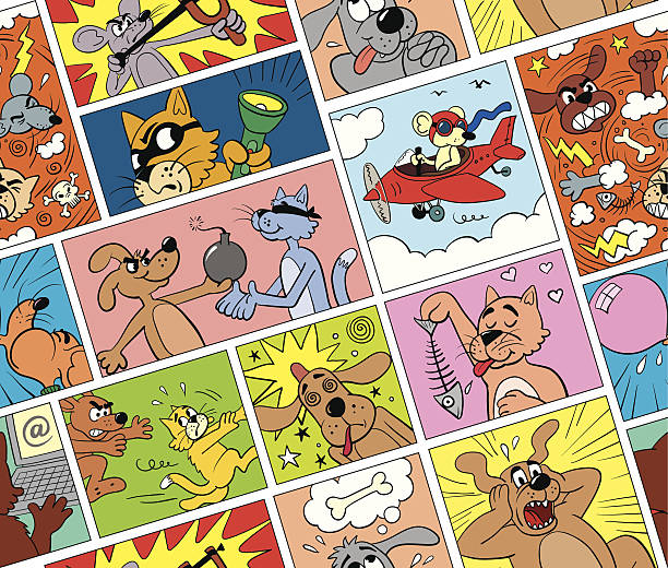 ilustrações de stock, clip art, desenhos animados e ícones de comics sem costuras - heroes dog pets animal