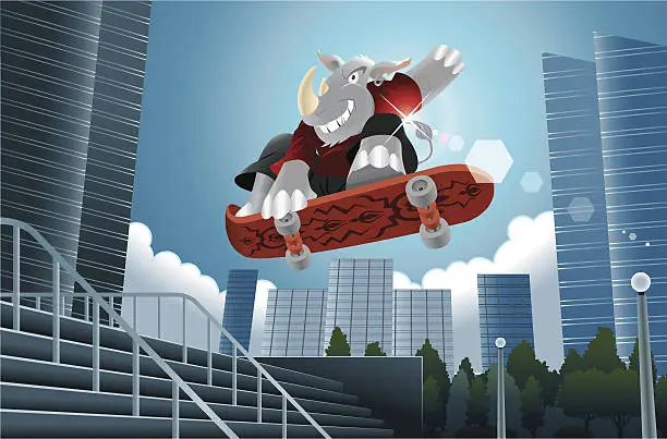 Vector illustration of Rhino Skate Urban Scene