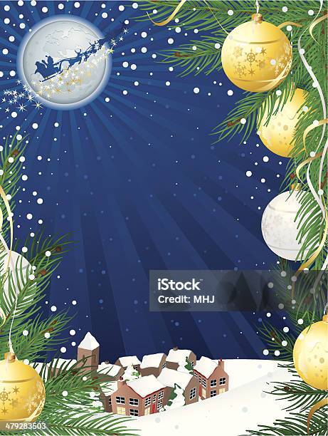 Santa Flying Past The Moon Stock Illustration - Download Image Now - Christmas, Village, Santa Claus