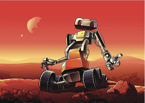 Vector illustration of Robot on Mars: New martian Mission