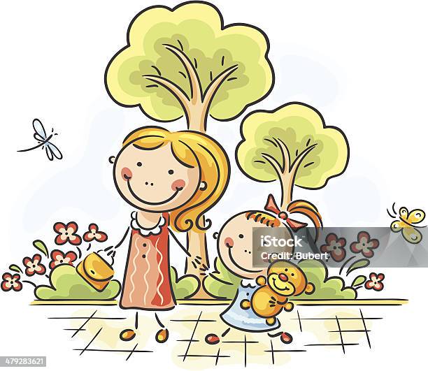 In The Park Stock Illustration - Download Image Now - Cartoon, Child, Mother