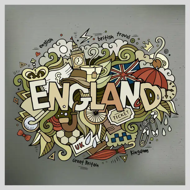 Vector illustration of England hand lettering and doodles elements background