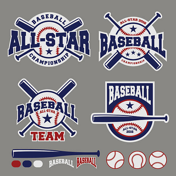 illustrations, cliparts, dessins animés et icônes de ensemble de baseball badge modèle de conception de logo sport - batte de baseball