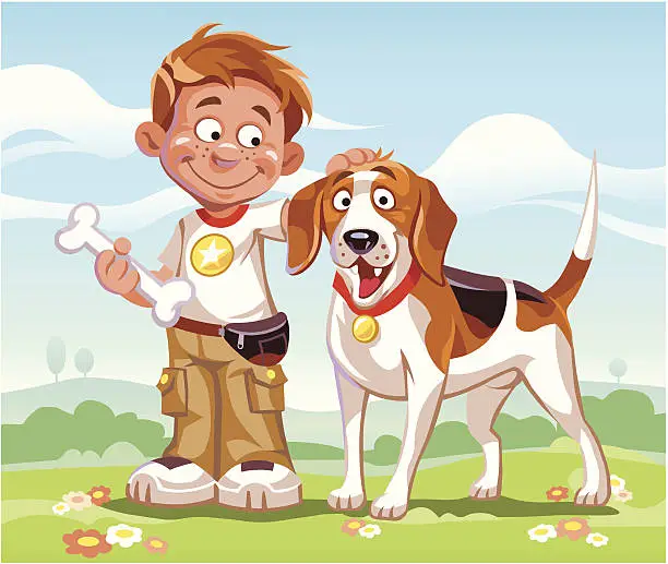Vector illustration of Beagle and Boy