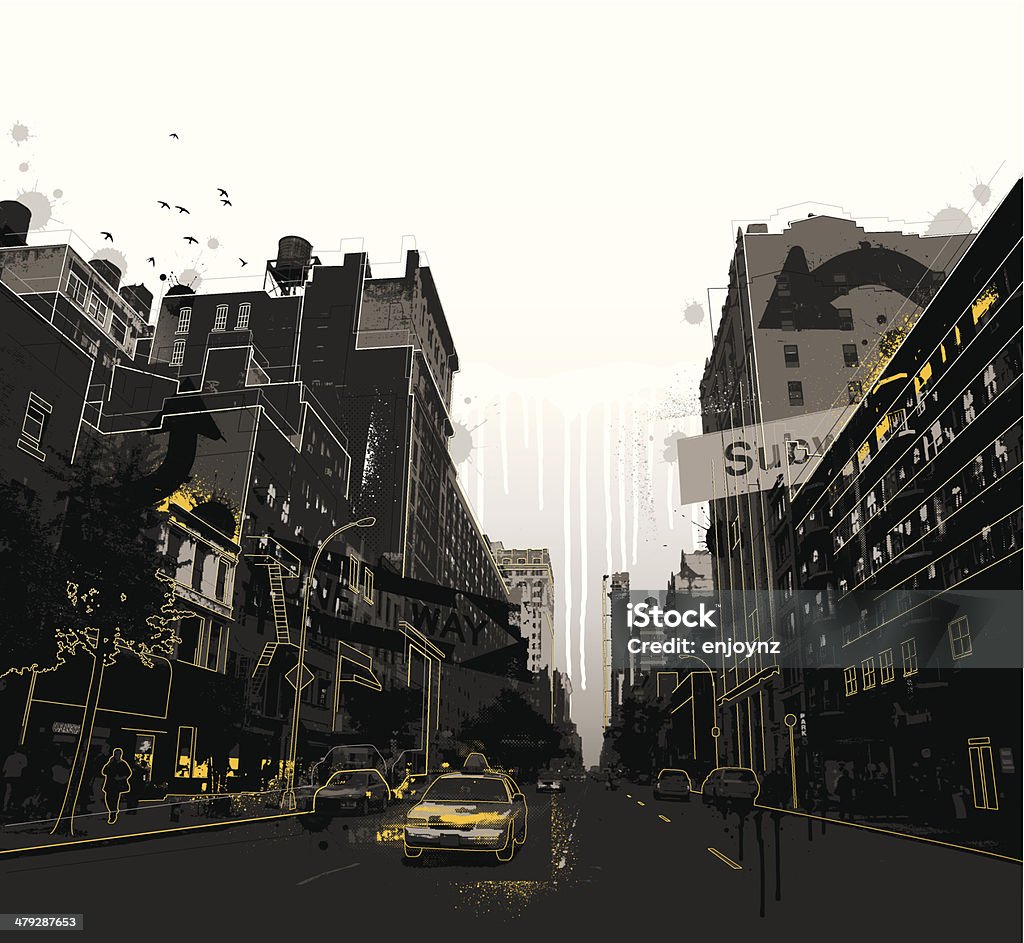 Grunge New York City scene Grunge illustration of a New York City street. Graffiti stock vector